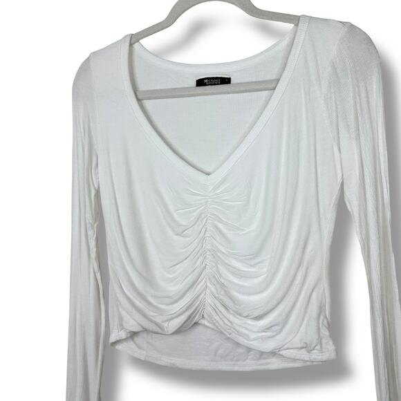Michael Lauren NWT Revolve White Salvatore V-Neck Ruched Front Crop Top Large - Picture 5 of 9